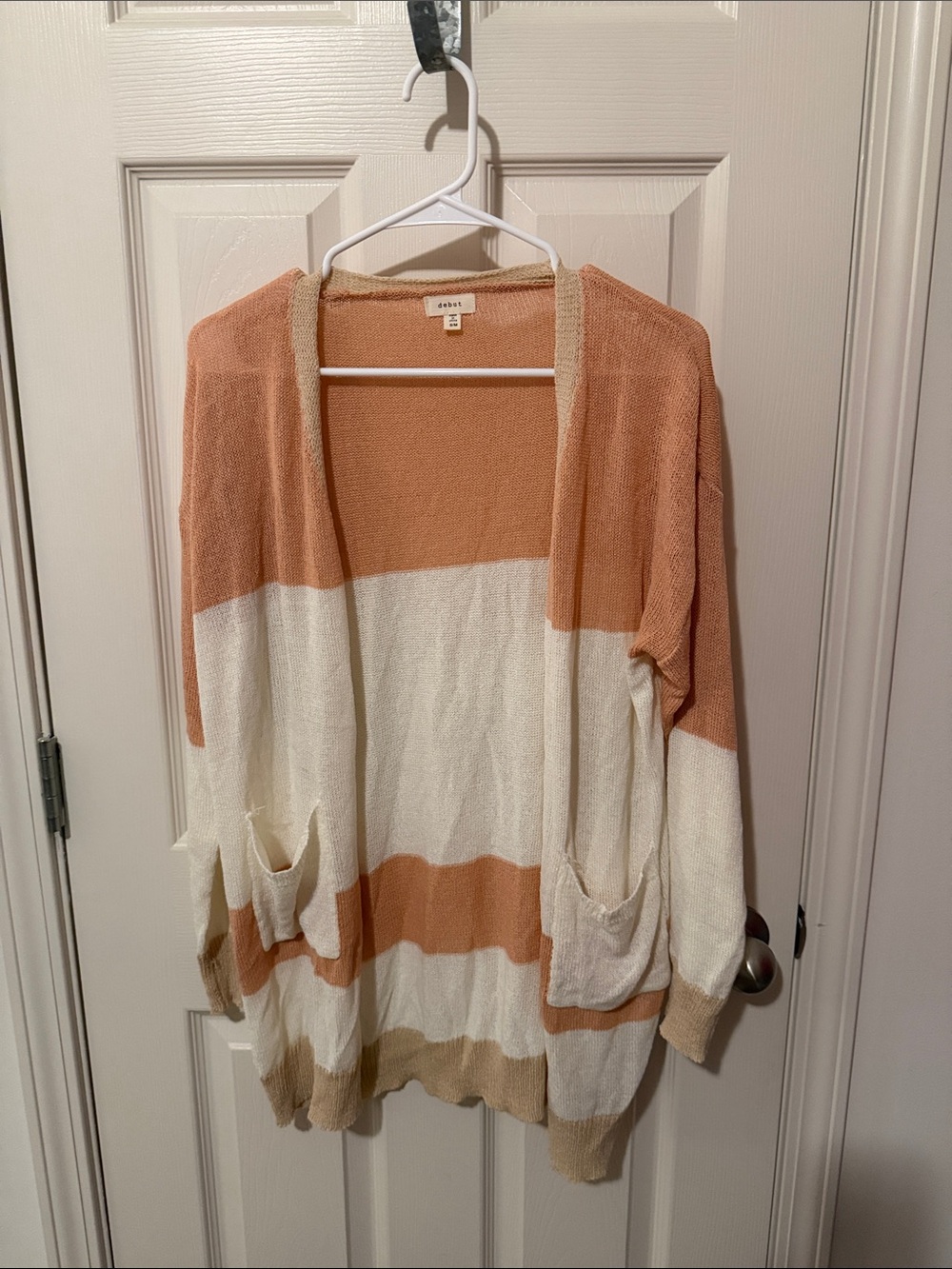 Debut Peach & Cream Striped Open Cardigan
